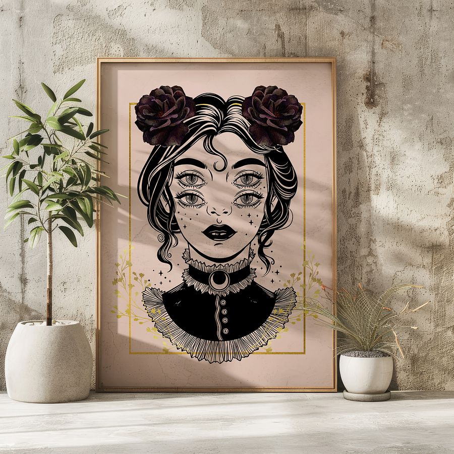 Four Eyed Witch Portrait Gothic Art Print product image (3)