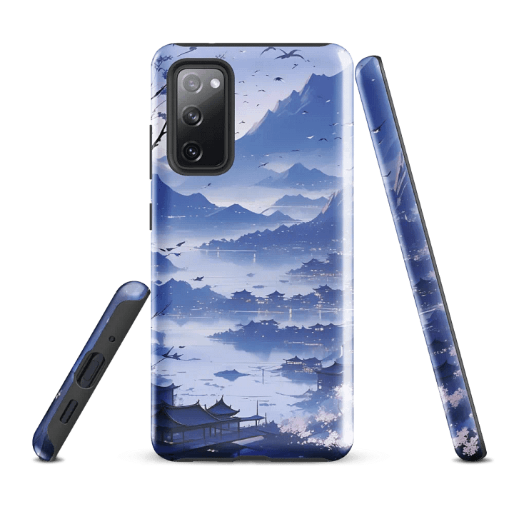 Tough Phone Case for Samsung® - Japanese Village in Shades of Blue product image (3)