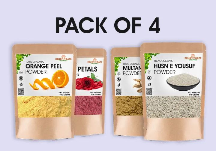 Pack of 4 - Organic Multani Mitti Powder + Rose Flower Powder + Orange Peel Powder + Husn e Yousuf product image (1)
