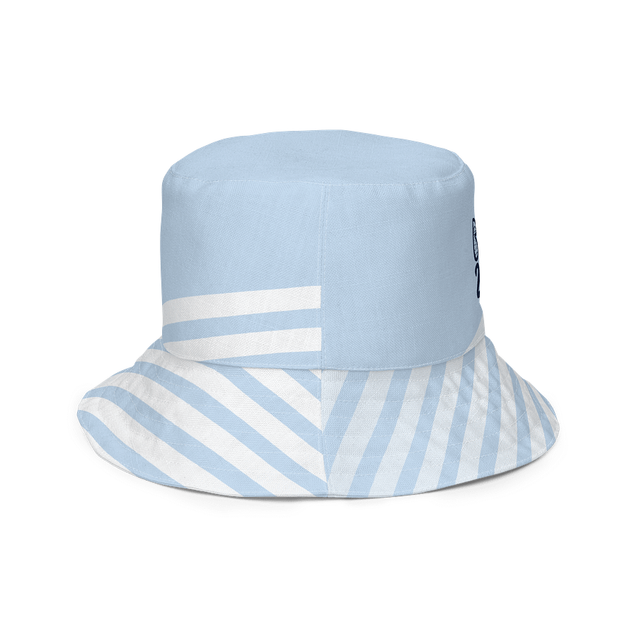 Adults Unisex | Reversible Bucket Hat | BOURNE to Cape Cod™ x BRN.2C.C.™ Logo Print | Coastal Style Sun Hat | Navy Logos on Skyline Stripes product image (6)