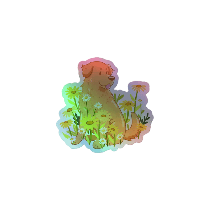 Golden Retriever Daisy Flowers Holographic Sticker Sheet product image (2)