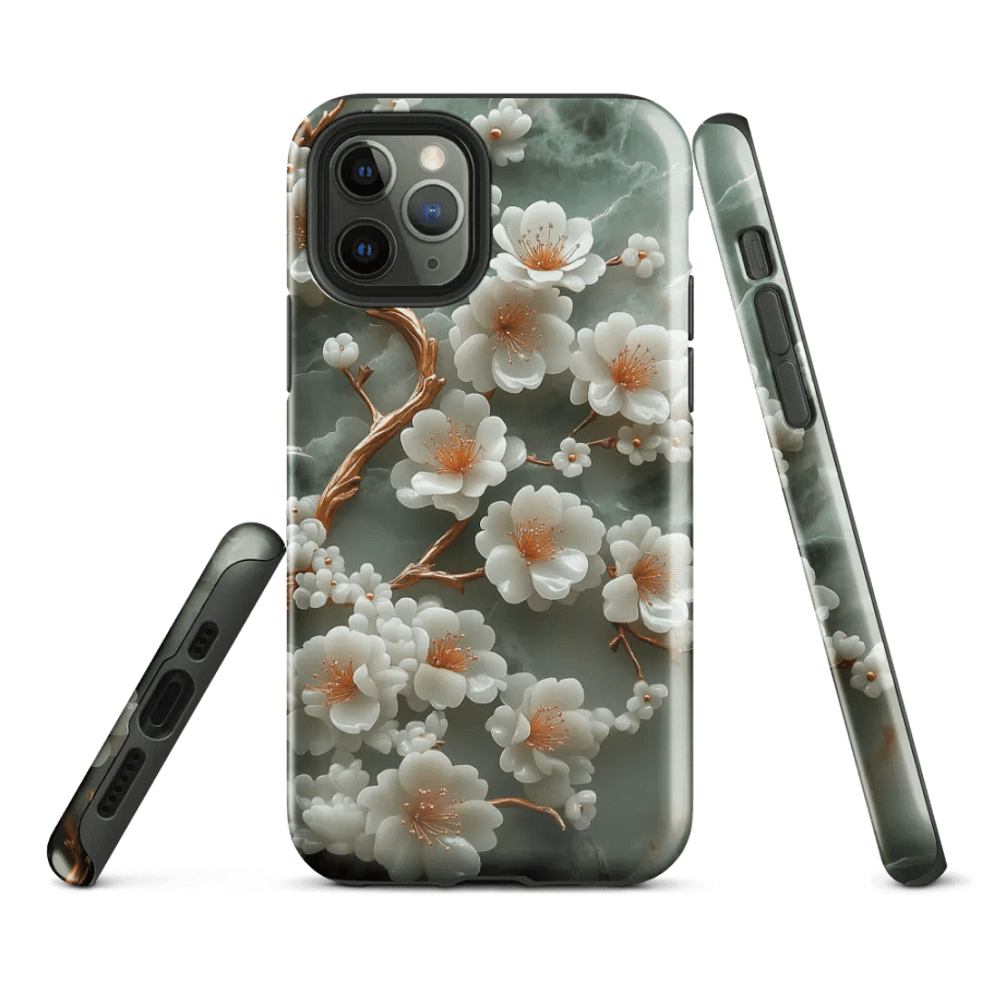 White Blossom Floral Jade Carving Effect - Tough Phone Case product image (1)
