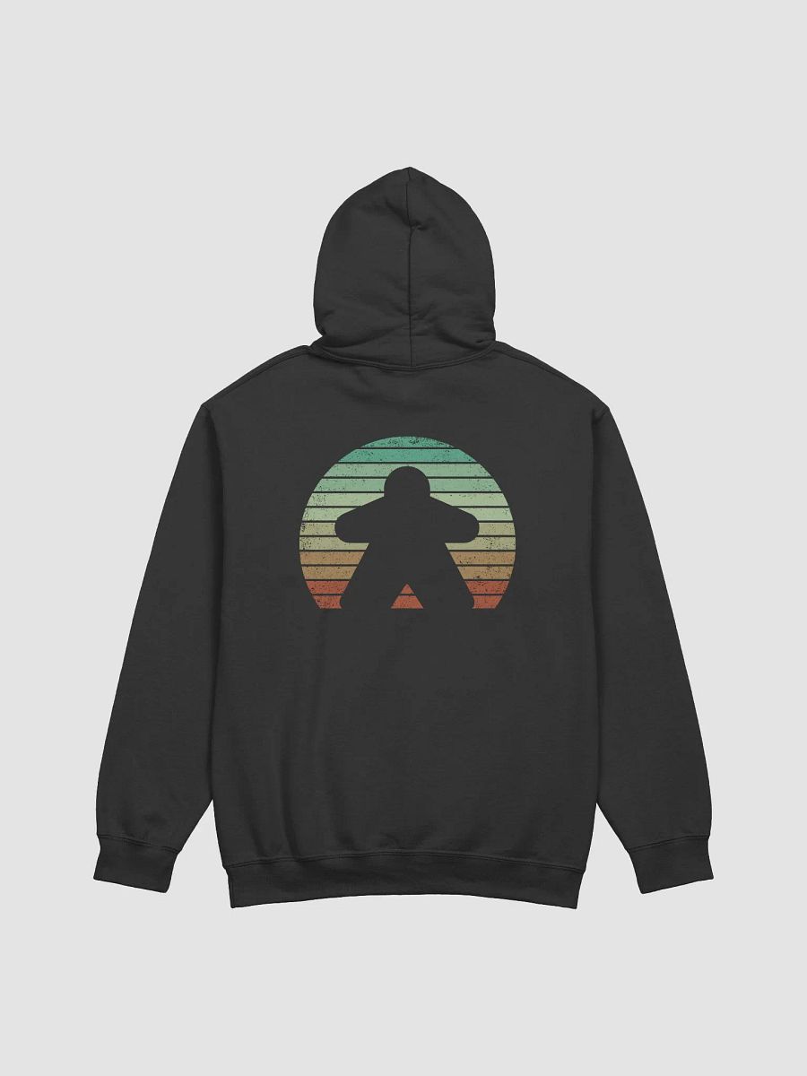 Retro Sunset Meeple Hoodie for Board Gamers - Black product image (6)