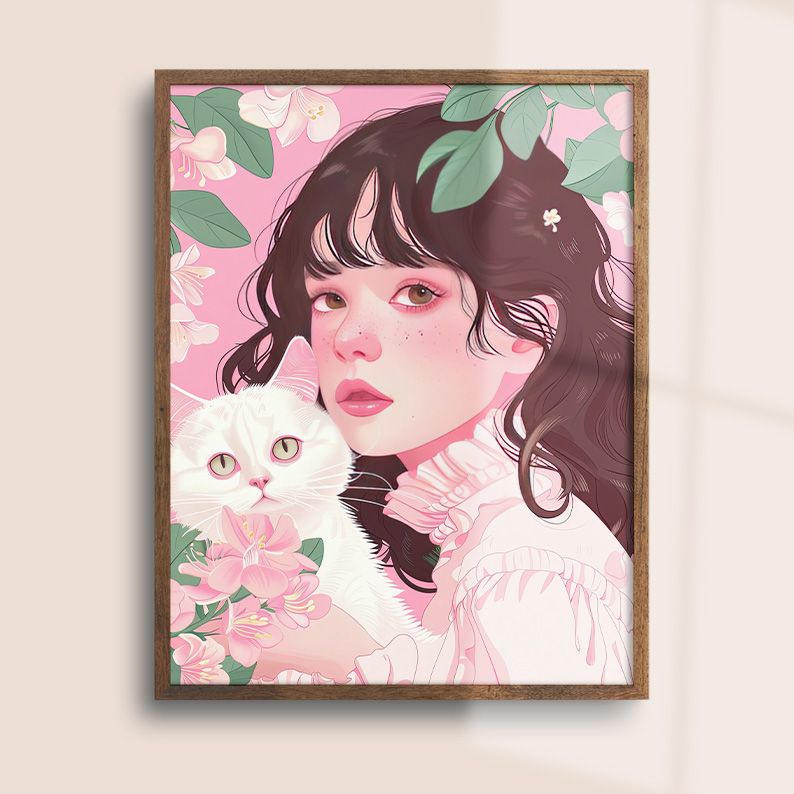 Girl with White Cat Portrait Coquette Art Print product image (22)