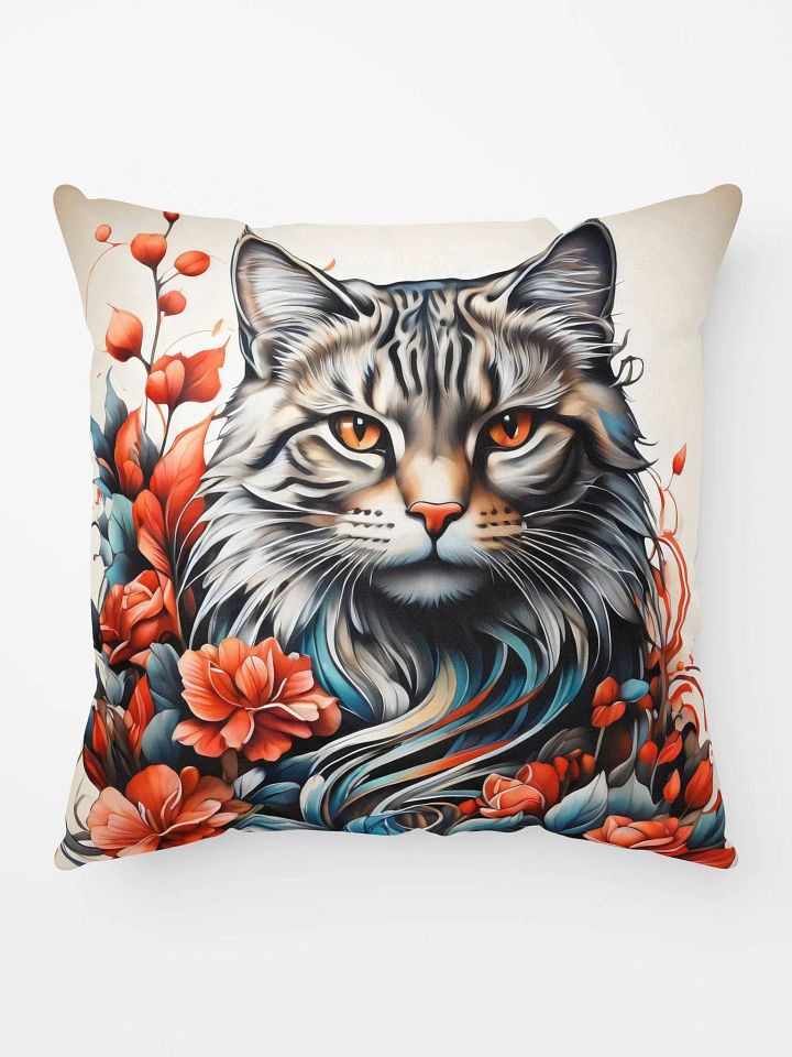 Cat with Fiery Florals Pillow product image (1)