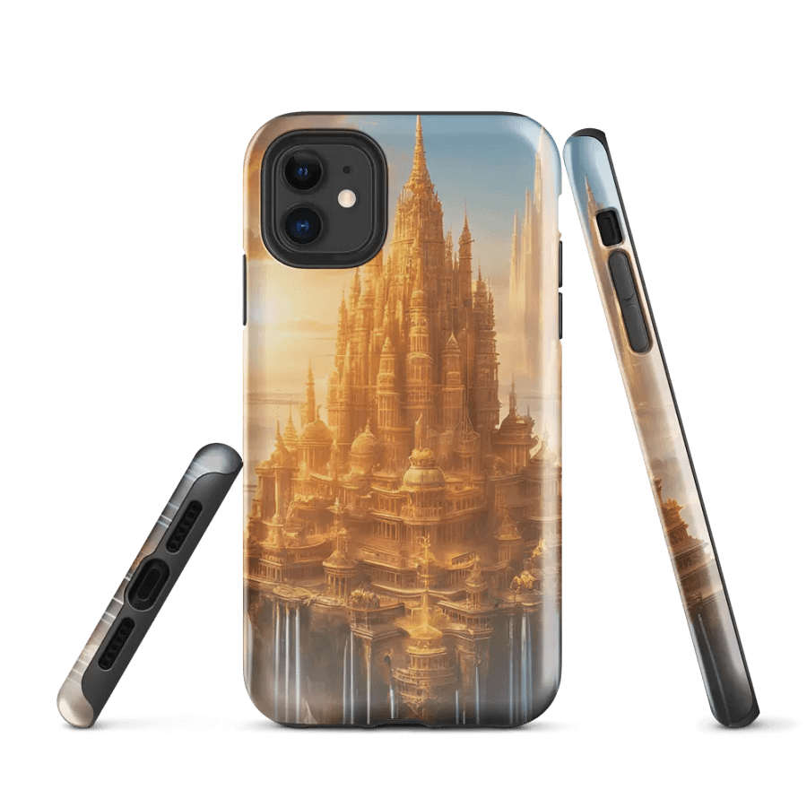floating city suspended above glowing clouds Tough Case for iPhone® product image (1)