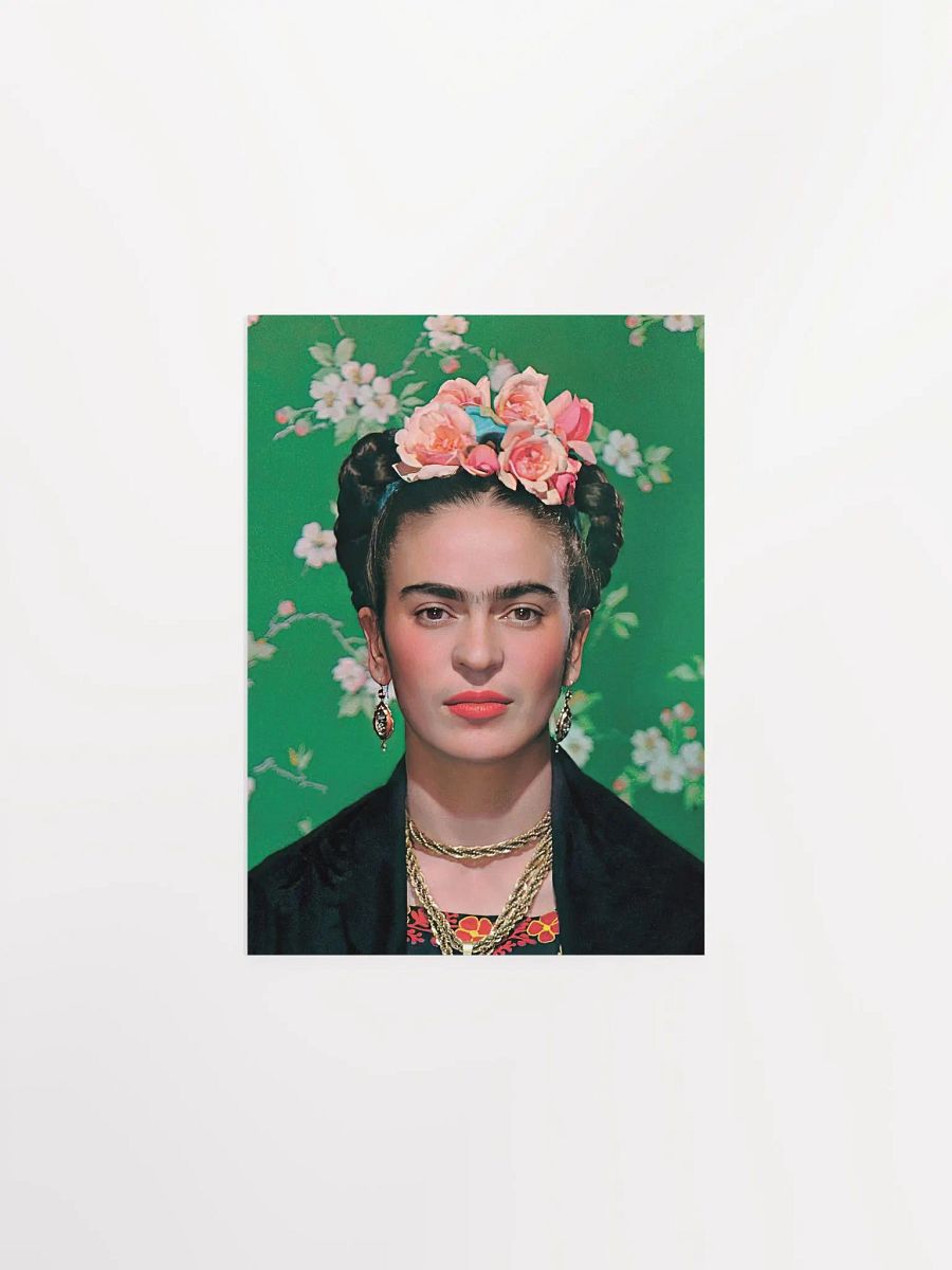 Frida Kahlo Portrait Photo in front of Green Floral Background product image (12)