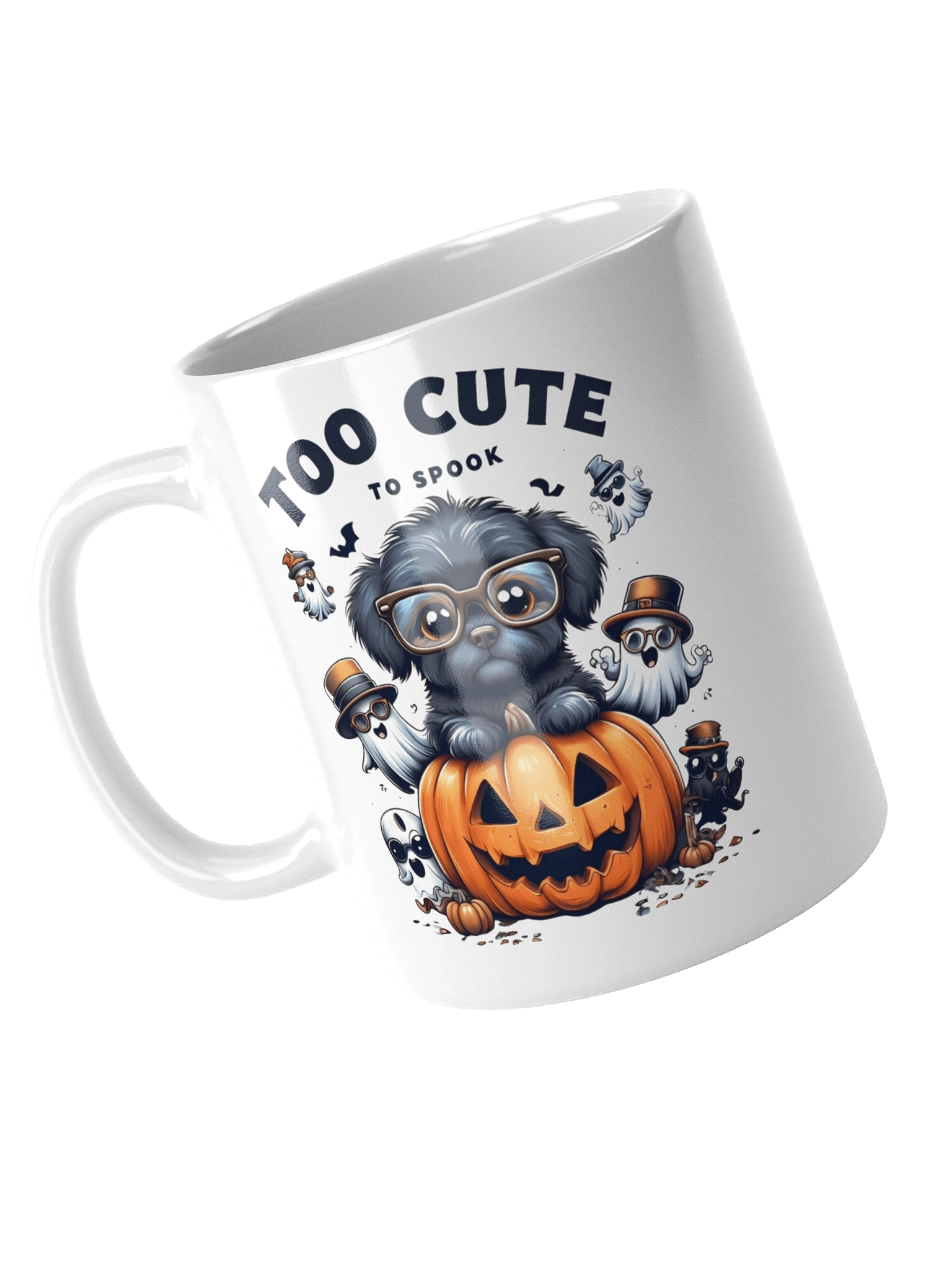 "Too Cute To Spook" Halloween Dog Mug | Cute Ghost Puppy & Pumpkin Coffee Cup product image (6)