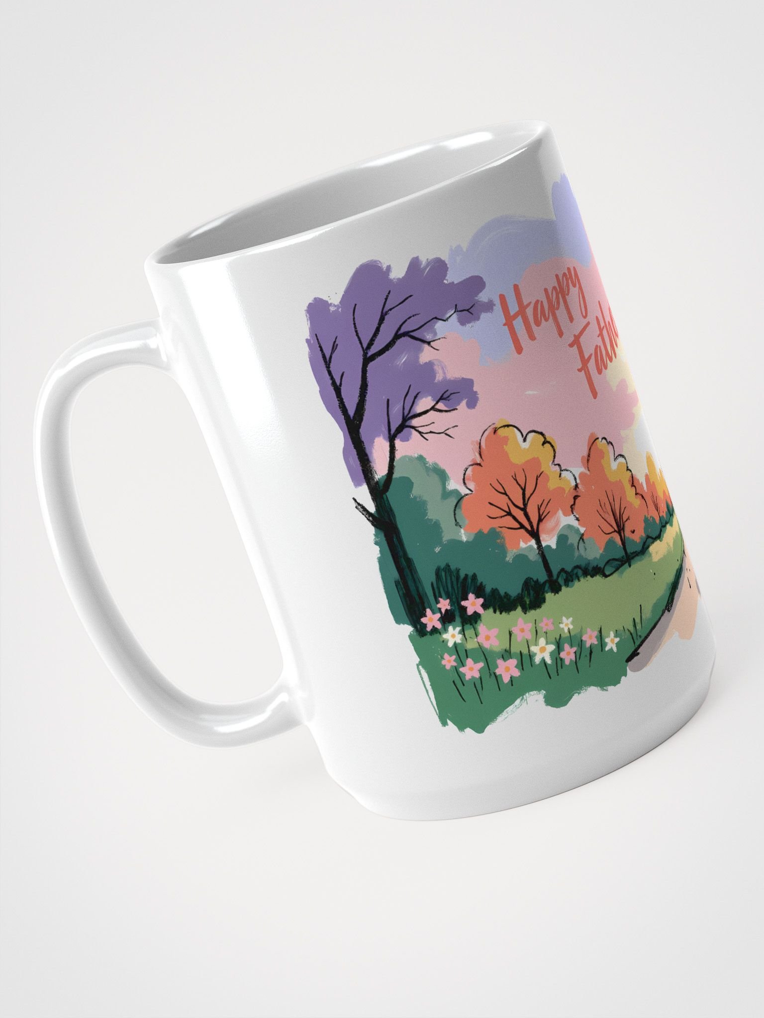 Joyful Father’s Day Walk | Vibrant Family Art Print Glossy Mug product image (3)