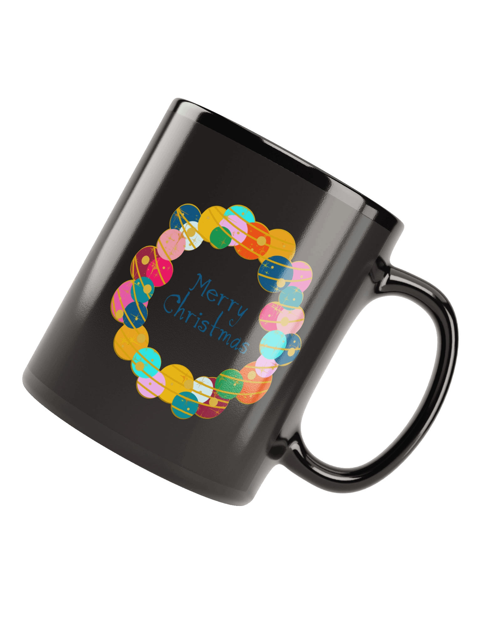 Retro Merry Christmas Wreath – Black Mug product image (5)