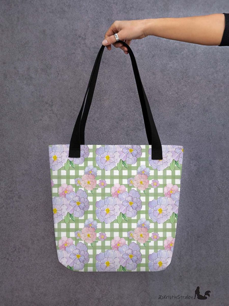 Gingham Blossoms - Med Lavender Flowers on Green Gingham product image (5)