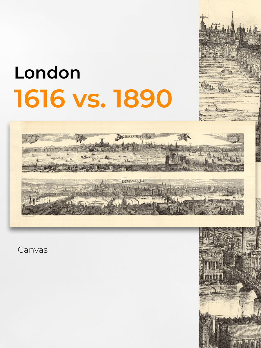 London Cityscape Canvas Print – Hand-Drawn Panorama from 1616 & 1890 product image (5)