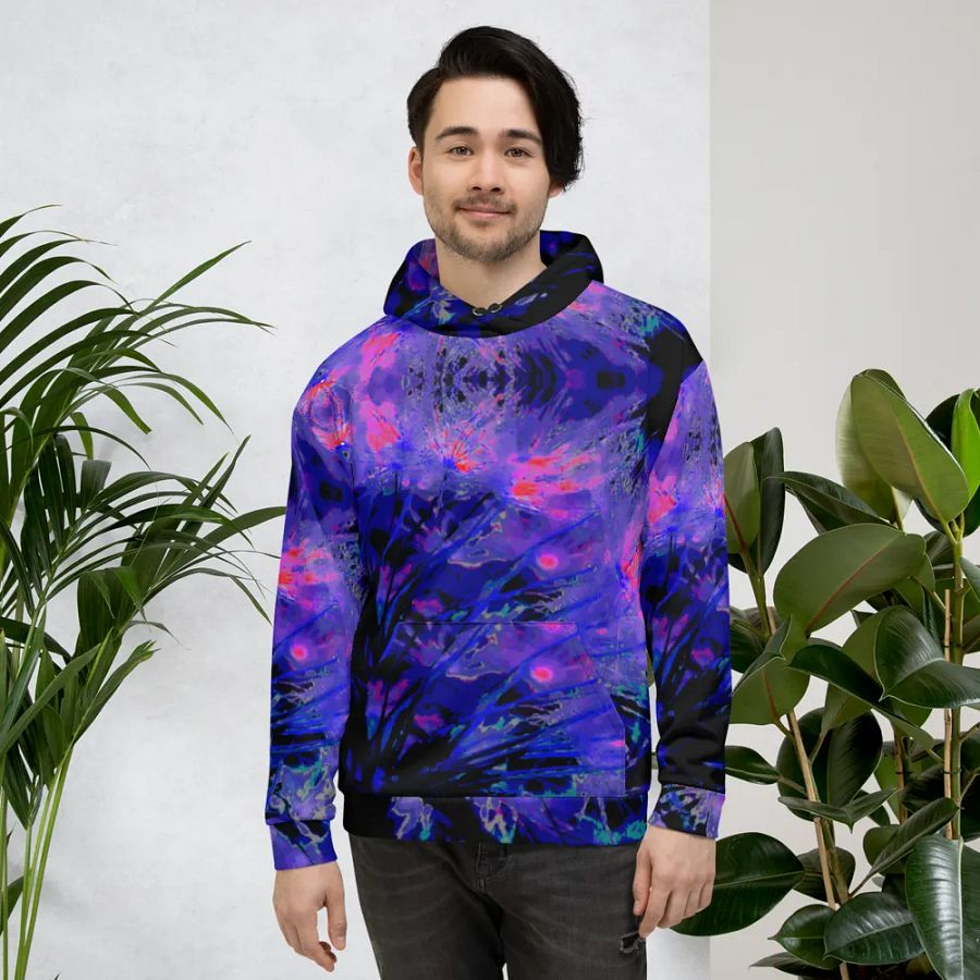 Abstract Funky Neon Dandelion Seeds Unisex Pull Over Hoodie product image (4)