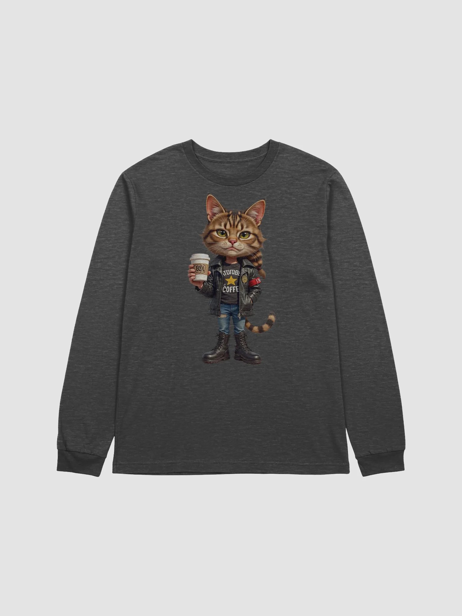 Confident Coffee Cat Long Sleeve Tee product image (4)