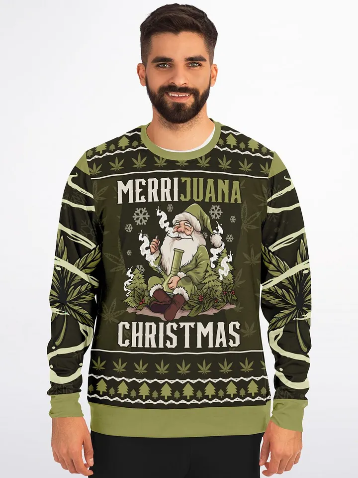 Merrijuana Christmas Sweater | Funny W**d Santa Holiday Sweatshirt | 420 Festive Outfit | Stoner Christmas Winter Outfit product image (1)