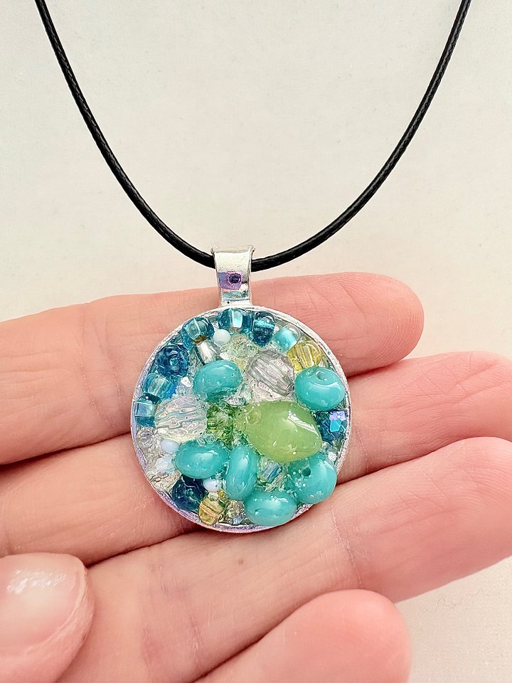 Ocean Dreamscape Pendant Necklace | Handmade Gradient Bead Art | Coastal Charm Jewelry by Monique Faella Designs™ | MFD-00006 product image (2)