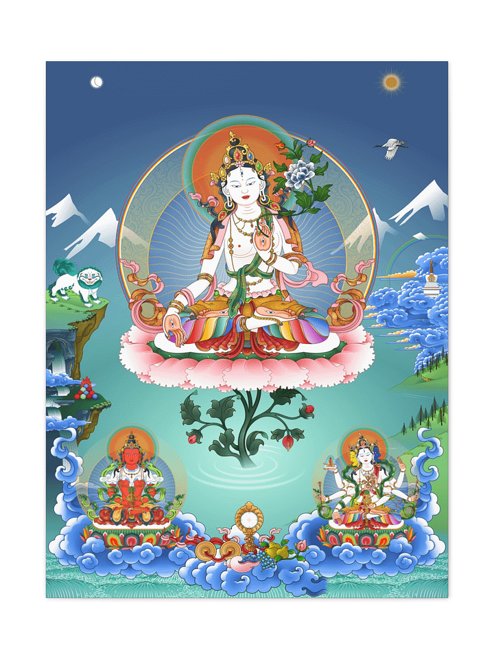 White Tara with Amitayus and Namgyalma thangka canvas print product image (1)
