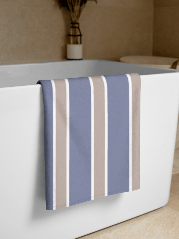 CLASSIC BLUE BEIGE STRIPES TOWEL Streifen Beige Blau Handtuch product image (1)