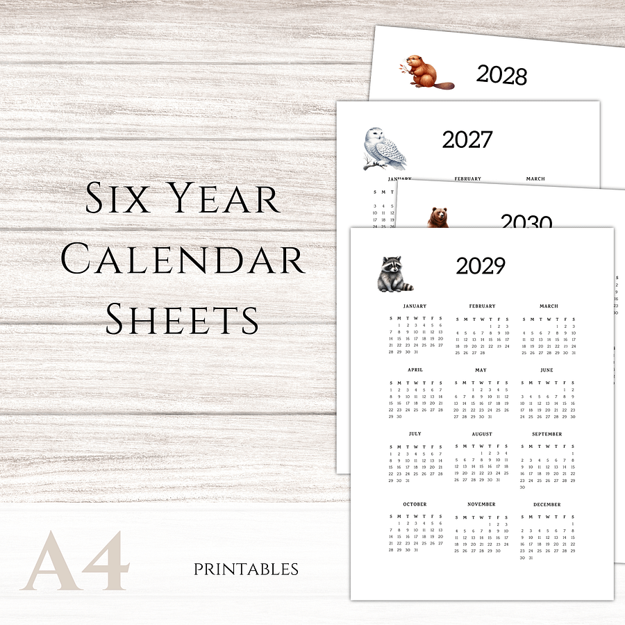 Six-year Printable Calendar Pages: Woodland Creatures product image (1)