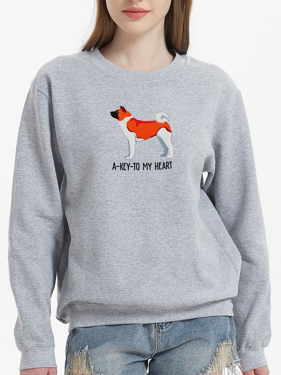 A-Key-To My Heart Sweatshirt (Embroidered) of an American Akita(Red) product image (2)