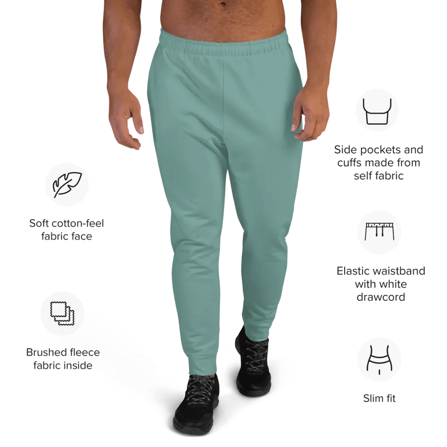 Plain Medium Teal Green Soft Summer Recycled Polyester Premium Men's Joggers by Treasure Pie product image (9)