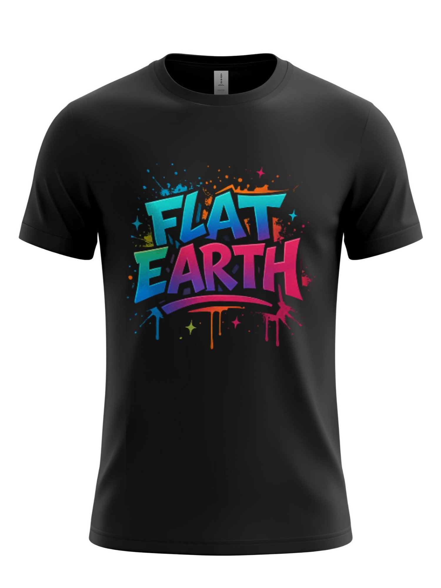 Flat Earth Vibrant Street Art T-Shirt - Colorful Paint Splash Graffiti Design product image (1)