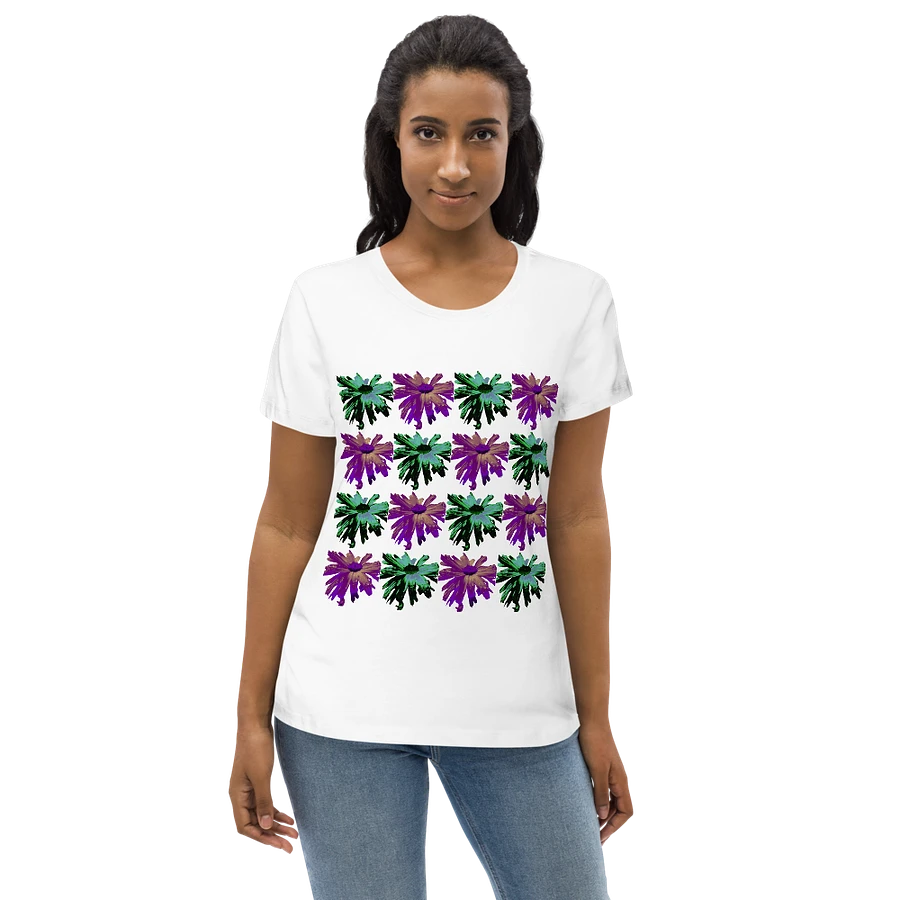 Abstract Green and Hibiscus Daises Ladies T Shirt product image (4)