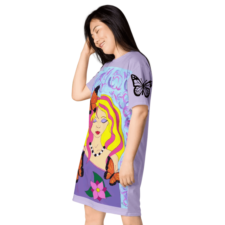Butterfly spring woman (art by Dina R.) acrylic painting picture - T-Shirt Dress product image (3)