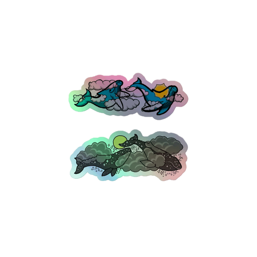 sky humpback and starry gray whale holographic sticker set product image (1)