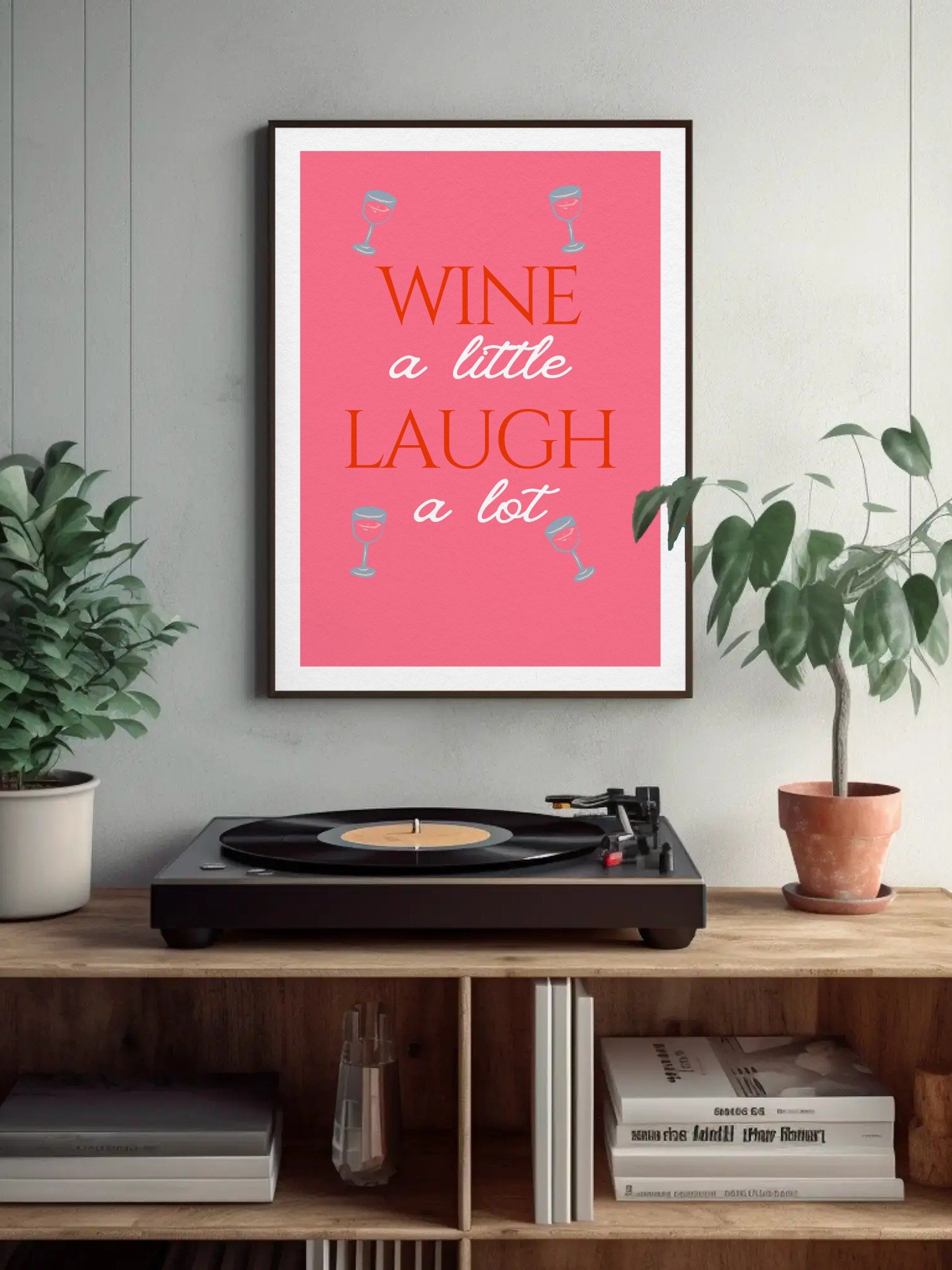 Wine a Little Laugh a Lot Wall Art - Fun Wine Lover Poster, Bright Kitchen Decor, Modern Home Bar Sign, Humorous Quote Print product image (3)