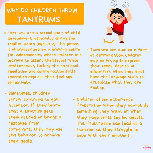 Children throw tantrums because they’re still learning how to manage big emotions like frustration, anger, or disappointment....