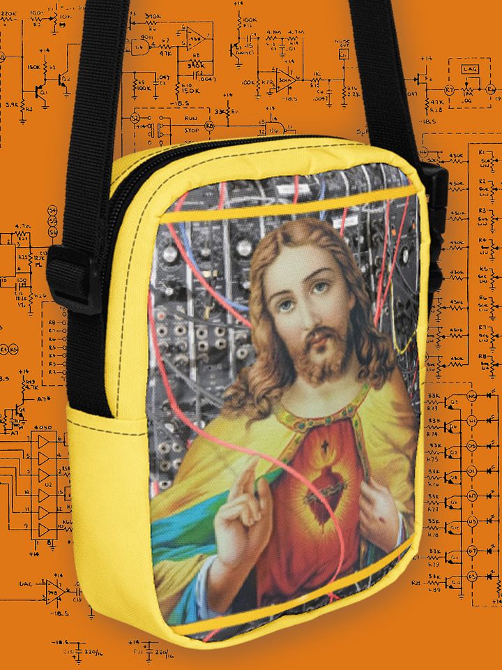 Jesus Christ Sacred Moog by Frank Fonik, Techno EDM Utility Crossbody Bag product image (1)
