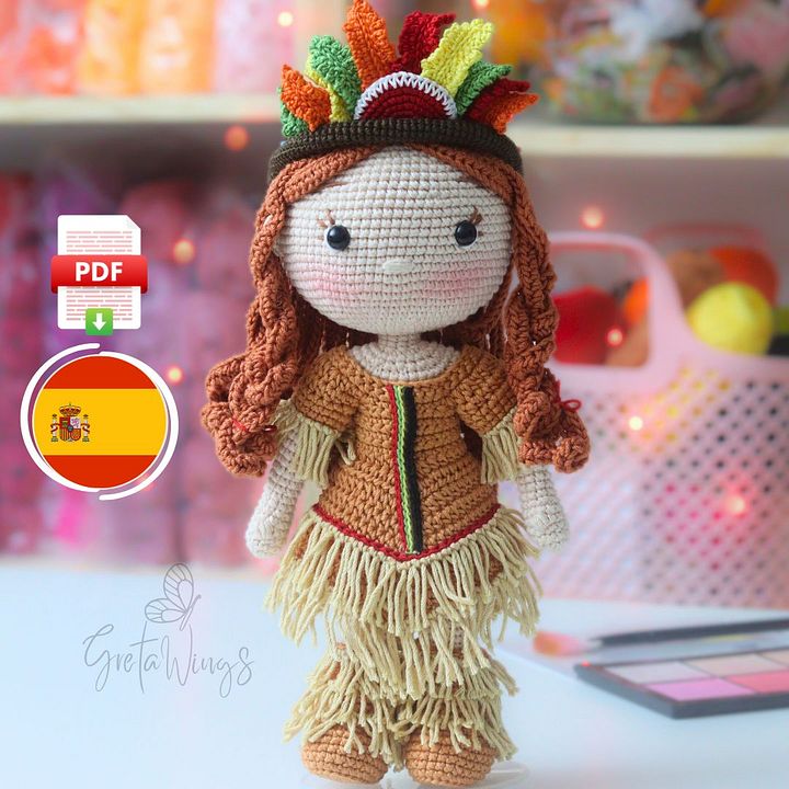 Patrón PDF de Muñeca Amigurumi Niña Nativa Americana – Tutorial de Crochet (Descarga Instantánea) product image (1)
