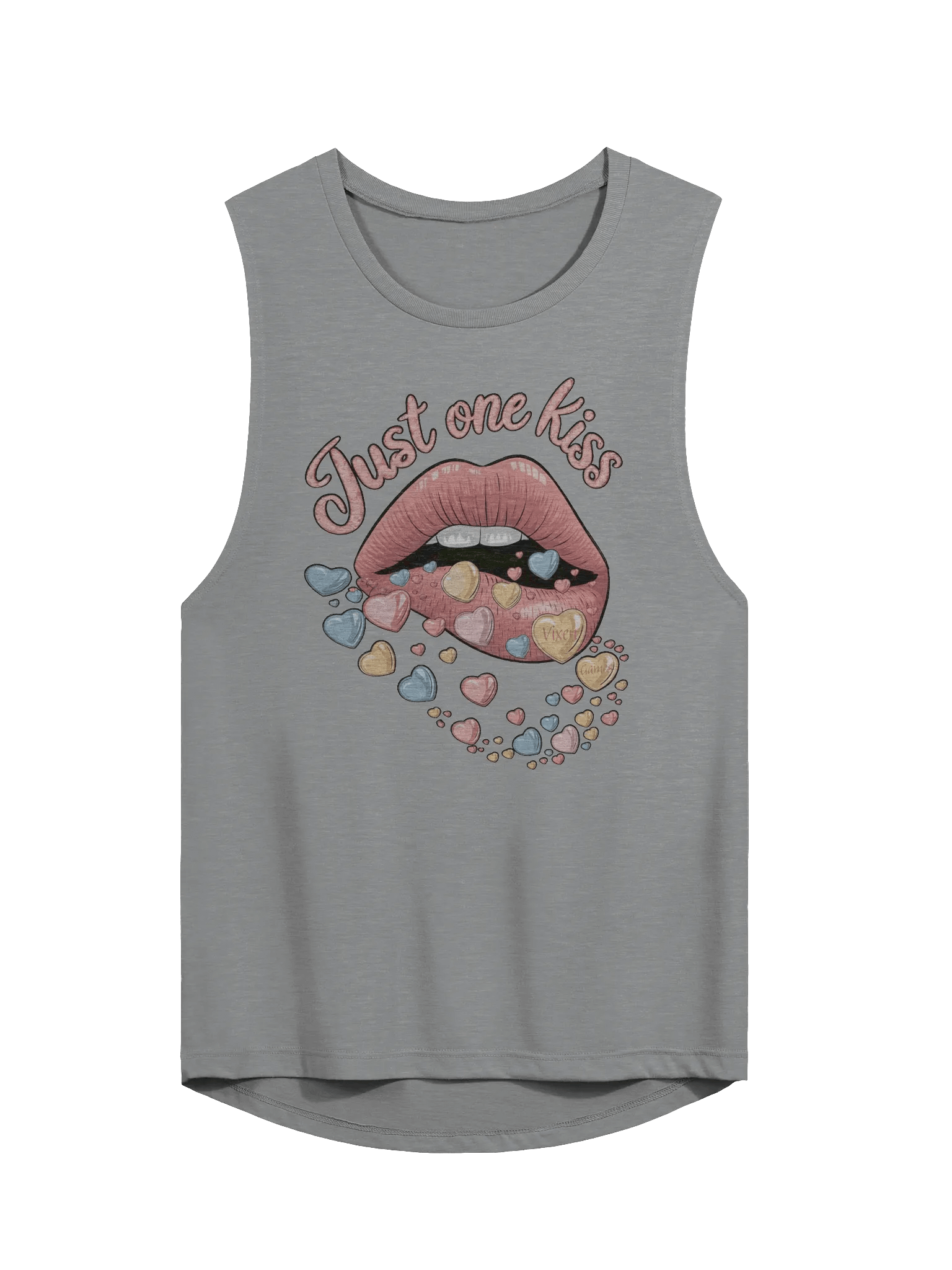 Just One Kiss Flirty Vixen Games Lips With Hearts Flowy Muscle Tank product image (5)