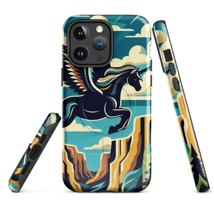 MagSafe® Tough Case for iPhone® | Mystic Charm: AI-Designed Black Unicorn Cartoon with Wings product image (4)