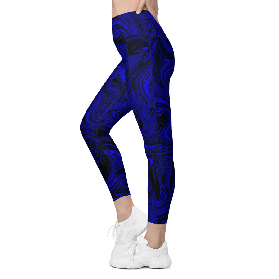Leggings with Pockets - Dark Blue and Black Fluid Swirls product image (5)