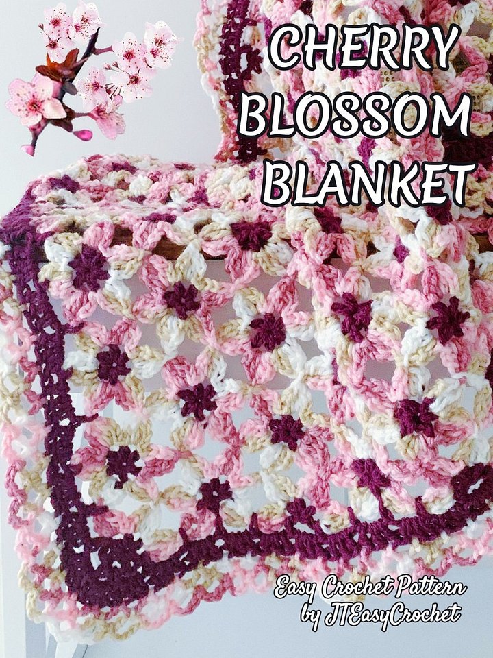 Sakura Flower Motif Throw Blanket Crochet Pattern, Vintage Boho Crochet Home Decor product image (1)
