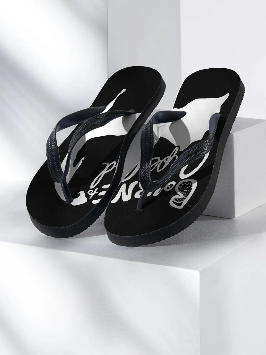 BOURNE to Flip Flop™ | Cape Cod Vibes for Your Soles | Logo Spread Sandals | White Logo on Black product image (1)