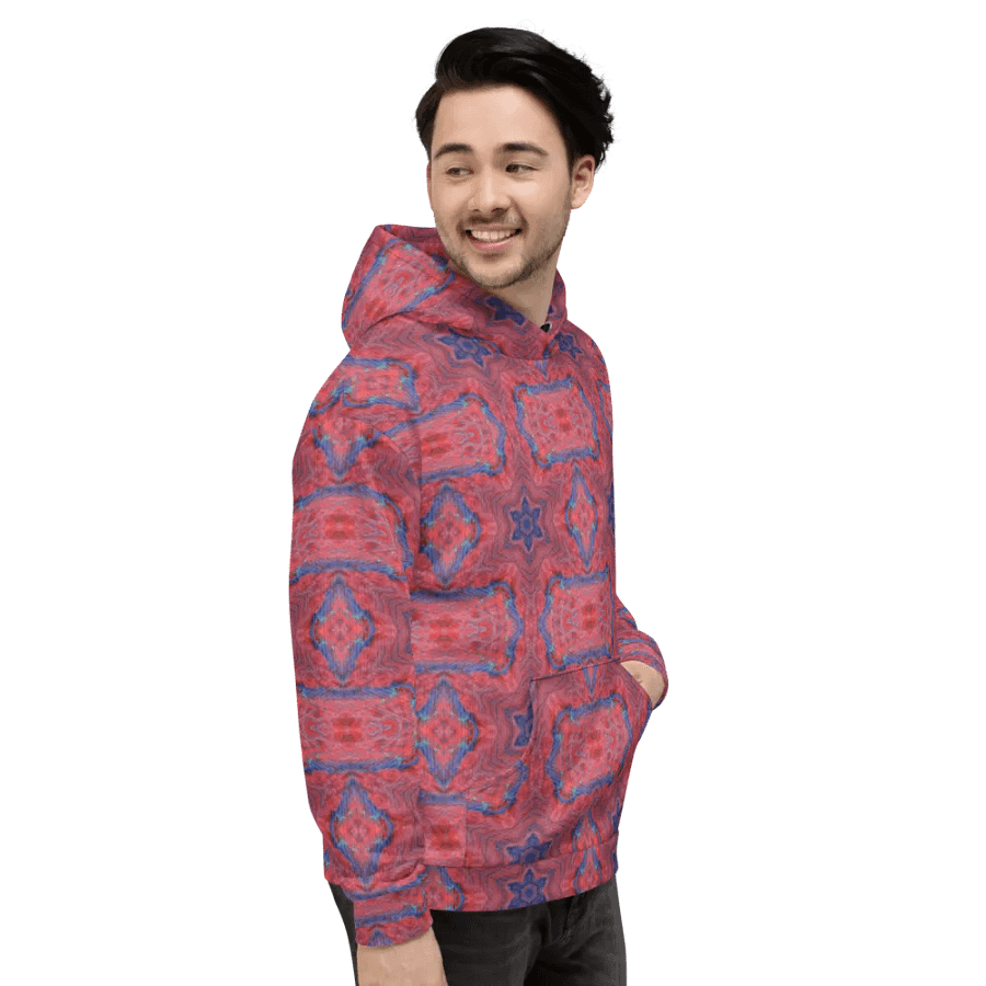 Abstract Repeating Star Pattern in Red Unisex All Over Print Hoodie product image (11)