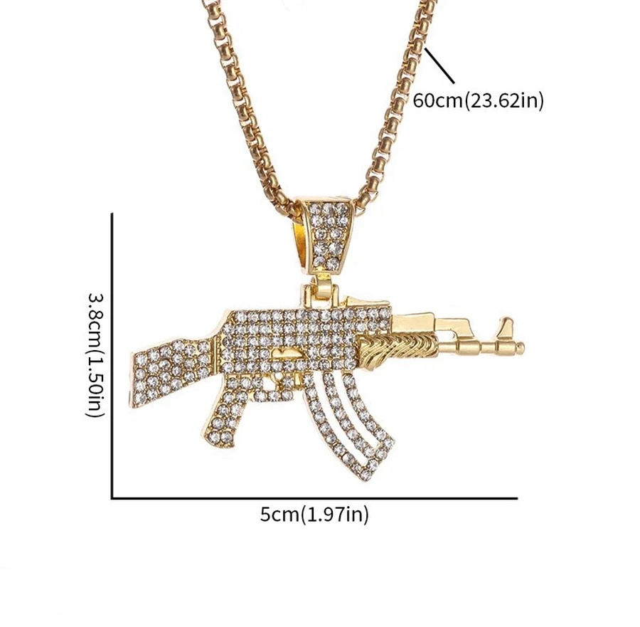 FASHION GOLD ICED RHINESTONE A-K 47 CHARM NECKLACE product image (2)