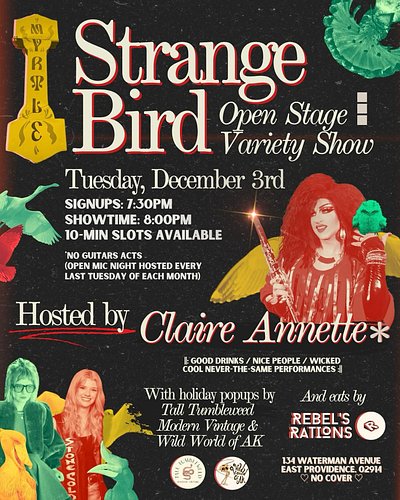 ¡Coming up! It’s allllmost time for the last Strange Bird open stage variety show of the year at @myrtle.rhodeisland ❤️

• Da...