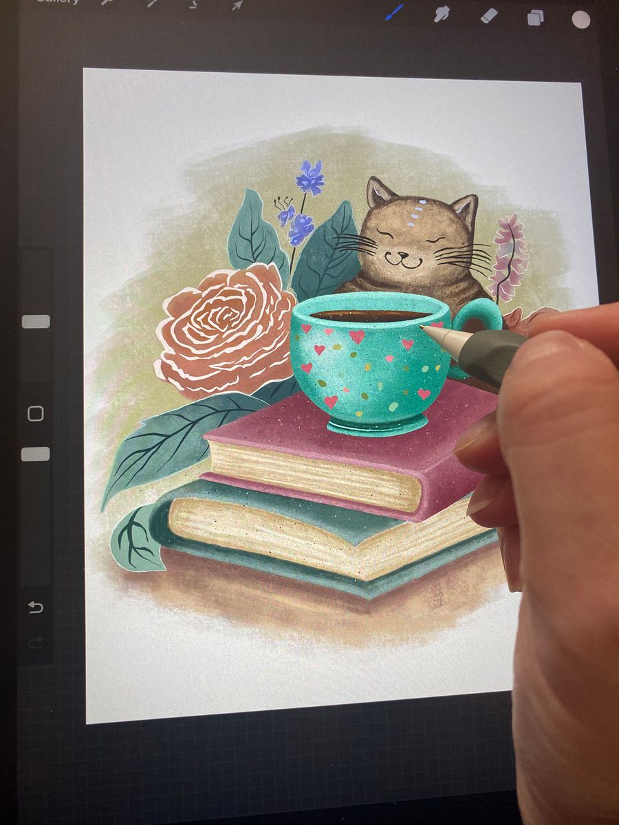 Hand-drawn cat floral canvas tote bag, Gift for a book lover - Hot Girls Love Cats and Books product image (9)