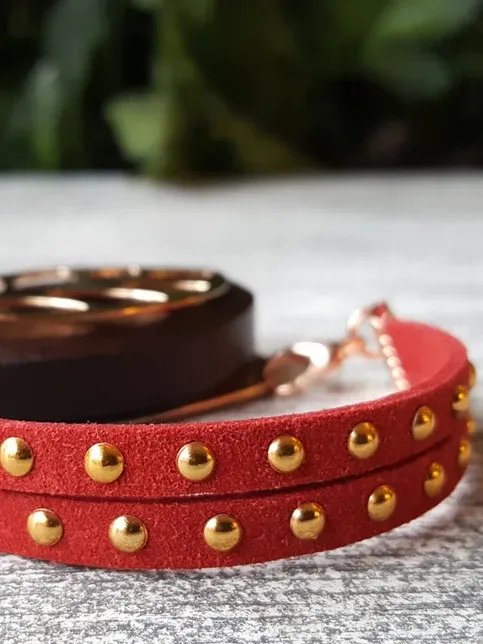 Berry Faux Suede Stud Bracelet | Handmade Accessory for Bellabeat Leaf Urban & Ivy product image (1)