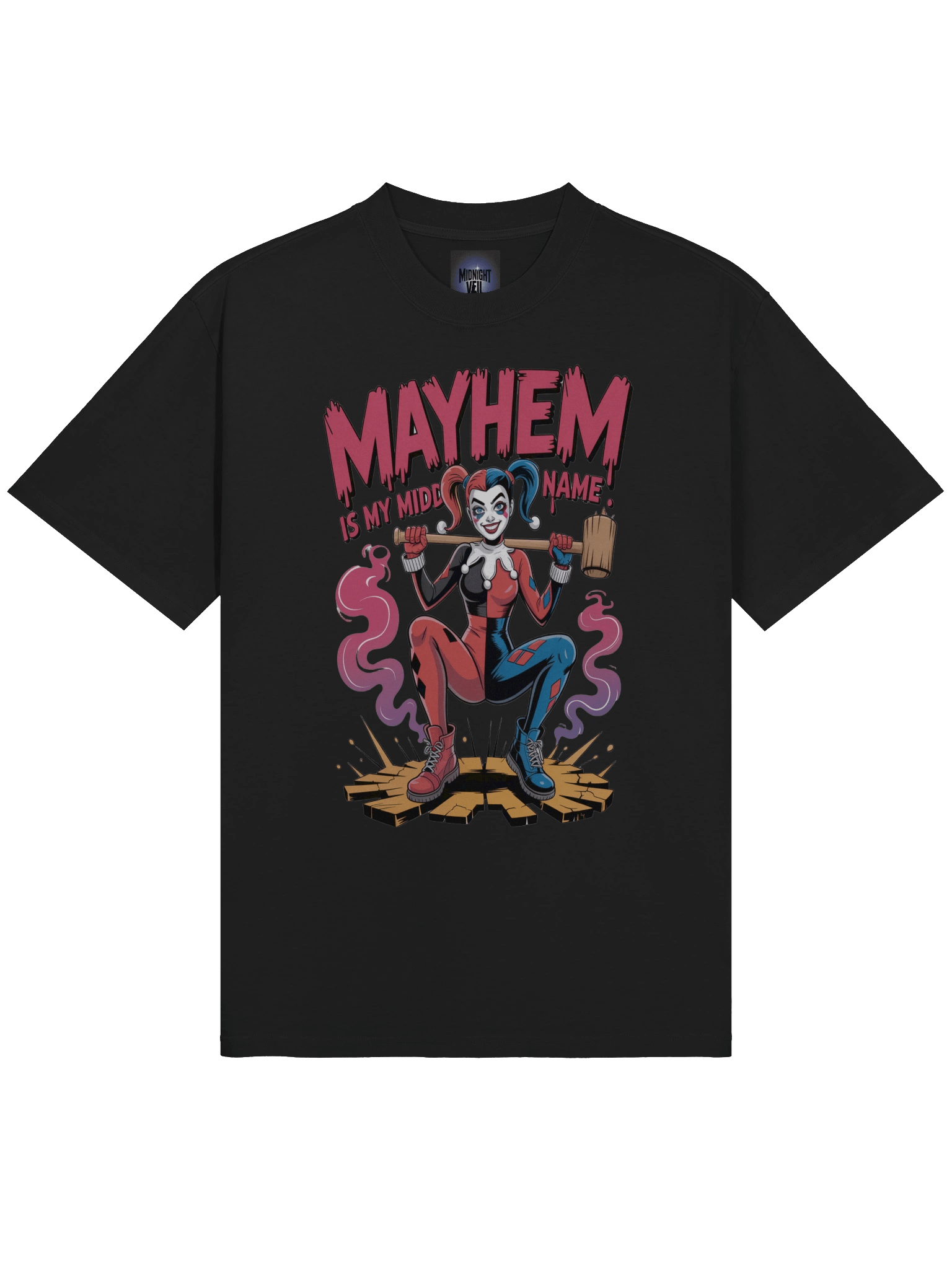 Mayhem's Middle: Harley Quinn Mallet Rampage Oversized Faded Unisex T-Shirt product image (5)