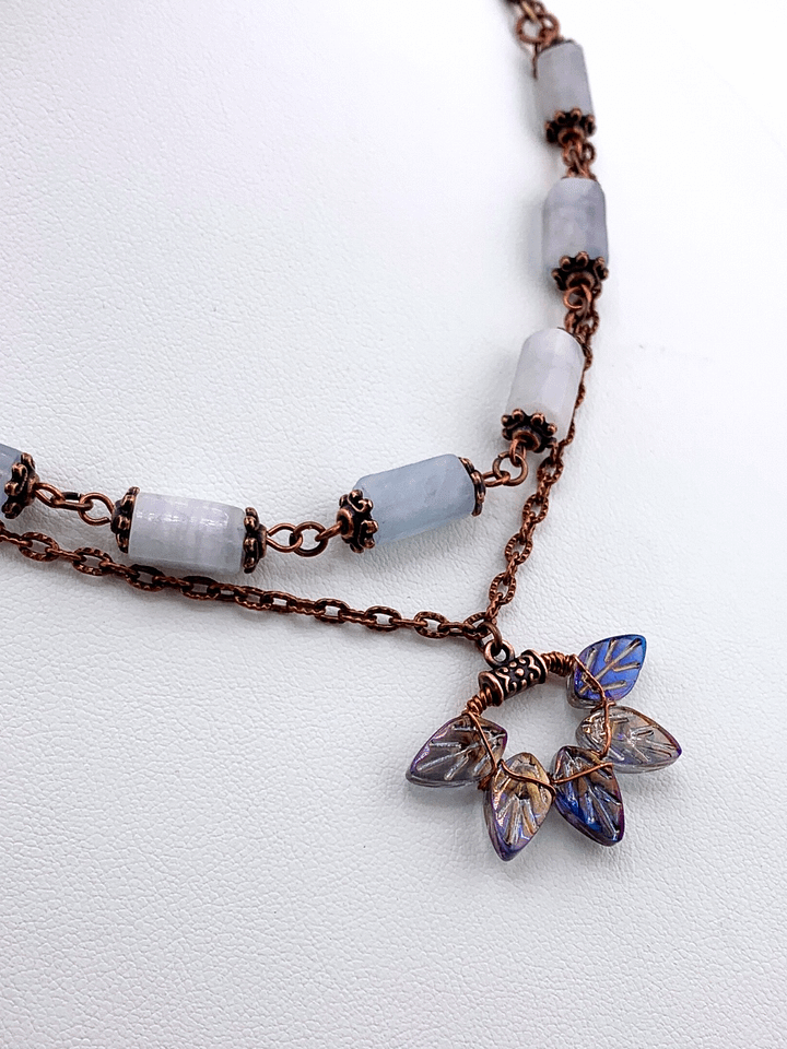 Blue Copper Leaves Necklace and Earrings Set product image (2)