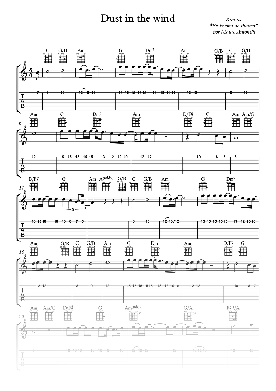 Dust in the wind - Partitura + Tabs + Acordes + Pista product image (1)