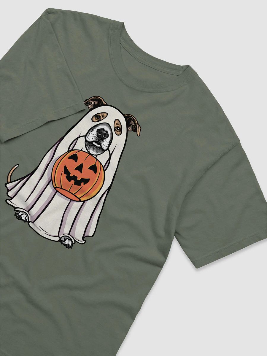 Funny Halloween Staffordshire Terrier(Fawn) T-Shirt | Funny Staffy Wearing a Ghost Costume and Holding a Pumpkin Basket product image (14)