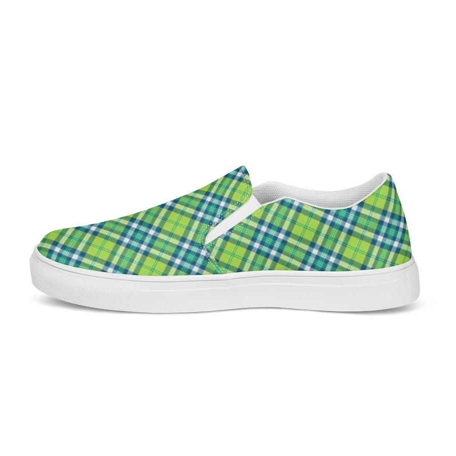 Lime and Turquoise Plaid Men's Slip-On Shoes product image (6)
