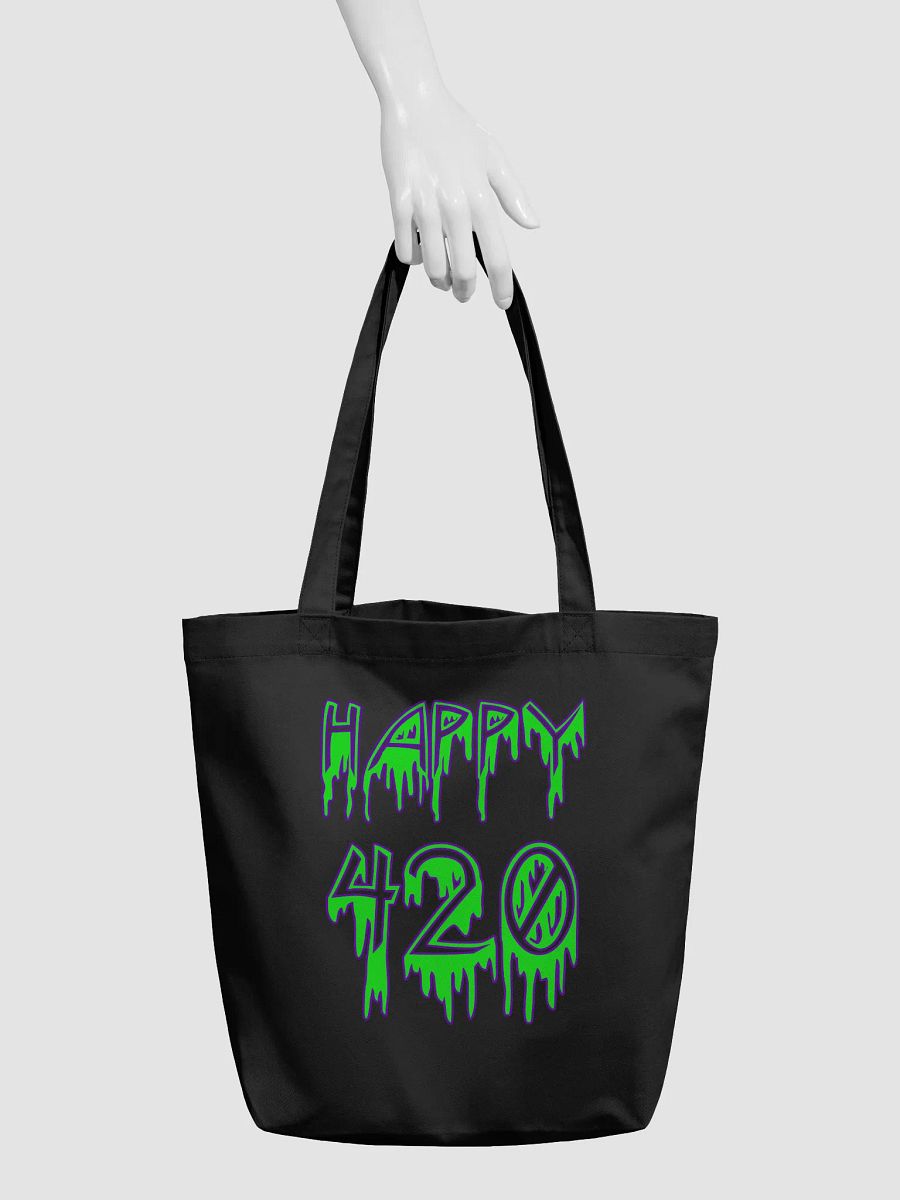 Happy 420 Green Black Twisted Tote Bag, Four Twenty Creepy Weed Lover Accessory product image (4)