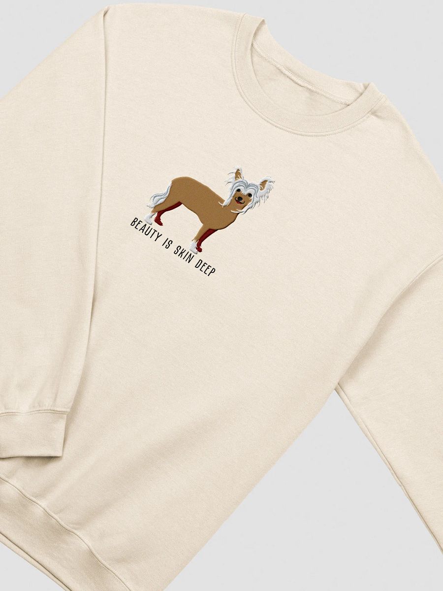 Beauty Is Skin Deep Sweatshirt (Embroidered) of a Chinese Crested Dog(Tan) product image (15)